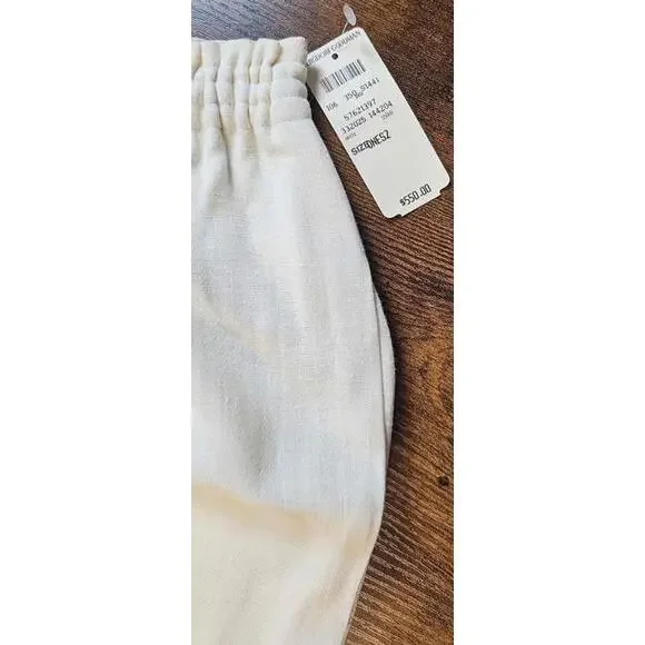 ZORAN Vintage Beige 100% Linen Chiffon Elastic Waist Wide-Leg Pants One Size NWT